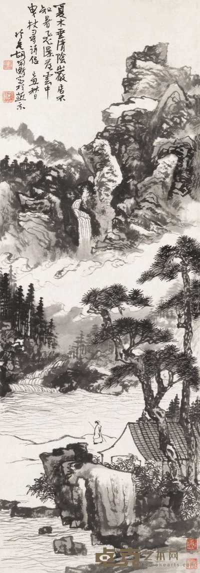 胡佩衡 1949年作 夏木垂阴 立轴 80×28cm